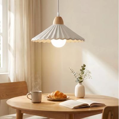 Lámpara colgante moderna de madera y cristal Crema — Pantalla cónica marrón para comedor