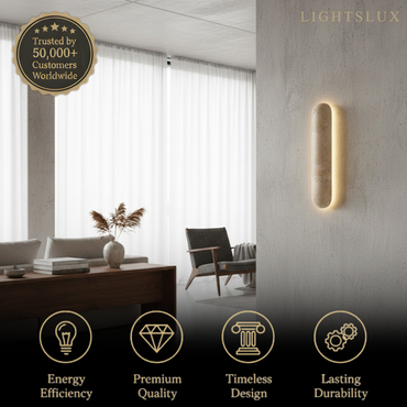 Travertine Pillar Wall Lamp — Slender Carved Stone with Back Glow