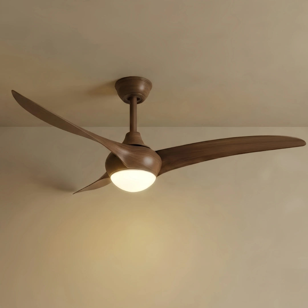 Zenno Modern Ceiling Fan Light with LED -- Walnut Wood Grain for Living Room