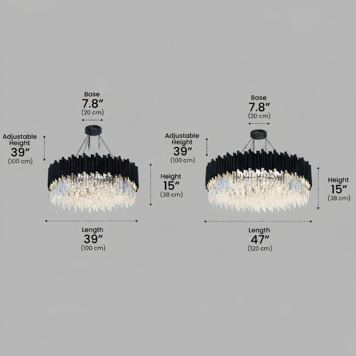 Excelis Modern Crystal Chandelier – Black Frame Sparkling Focal Point for Dining/Living Room