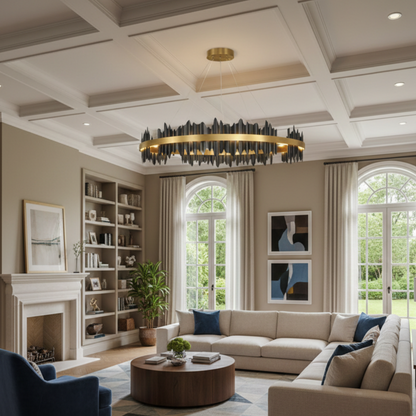 Excelis Dual-Ring Chandelier – Stainless Steel in Jet Black or Polished Gold for Living Room