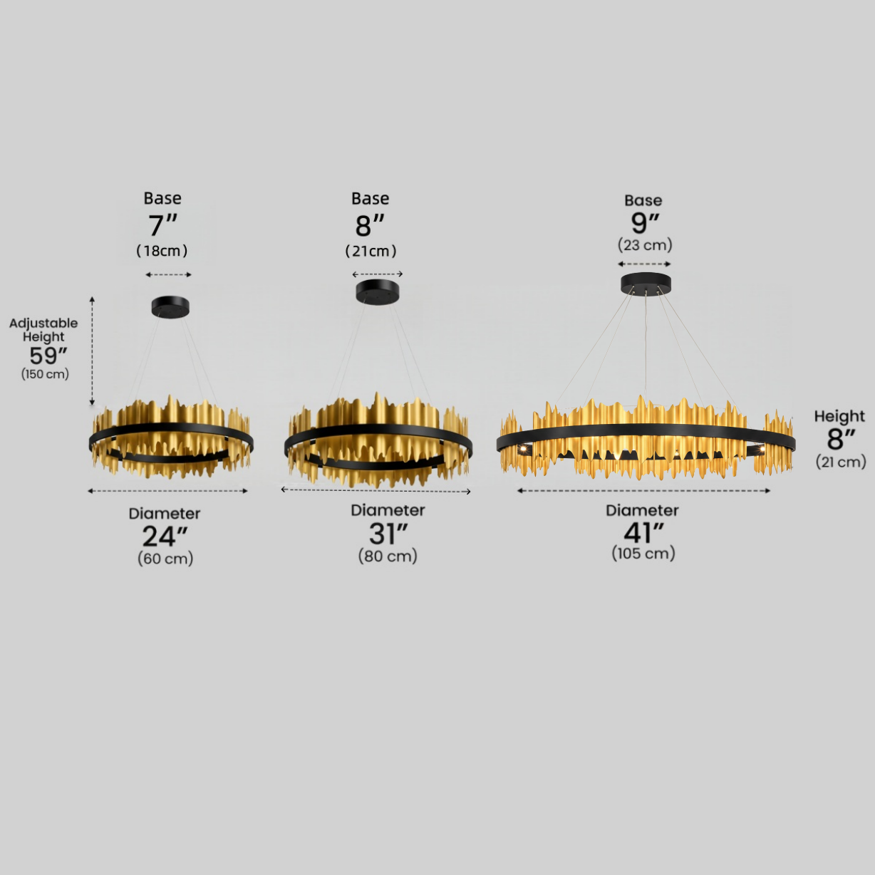 Excelis Dual-Ring Chandelier – Stainless Steel in Jet Black or Polished Gold for Living Room