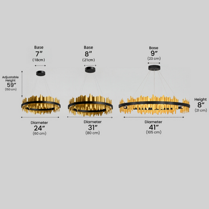 Excelis Dual-Ring Chandelier – Stainless Steel in Jet Black or Polished Gold for Living Room