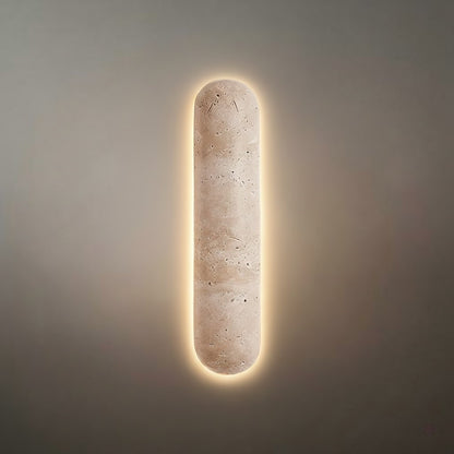 Minimalist Travertine Pillar Wall Lamp — Slender Carved Stone with Back Glow