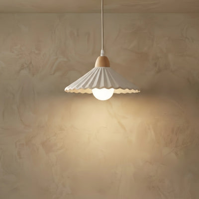 Lámpara colgante moderna de madera y cristal Crema — Pantalla cónica marrón para comedor