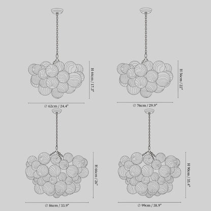 Modern Chandelier – Bubble Etched Glass Golden Chains Artistic for Dining Room/Entryway