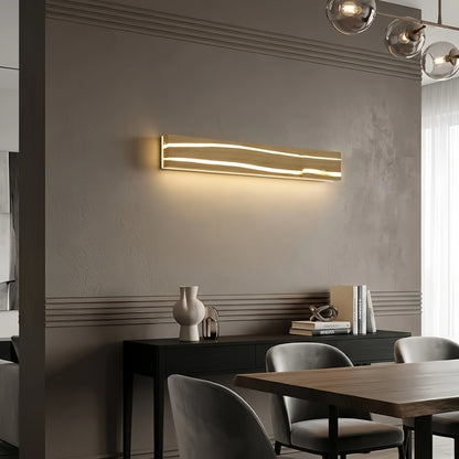 Arcato Moderne LED-Wandleuchte – Lineares Rechteck aus Holz und Metall für das Schlafzimmer