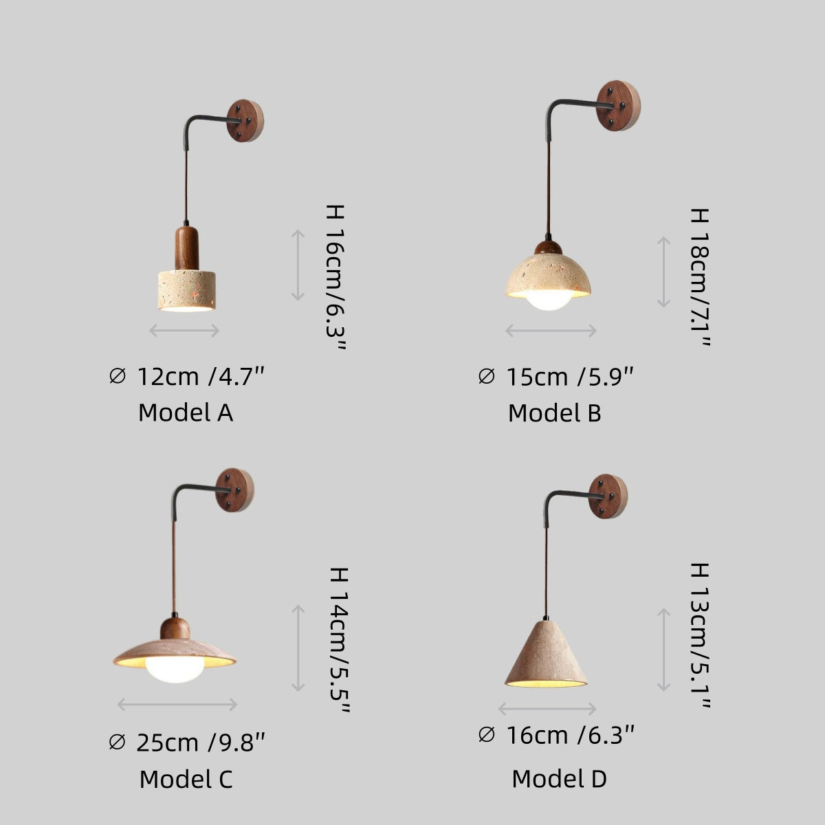 Wall Lamp — Travertine Shade Walnut Wood Socket for Bedside