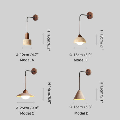 Wall Lamp — Travertine Shade Walnut Wood Socket for Bedside