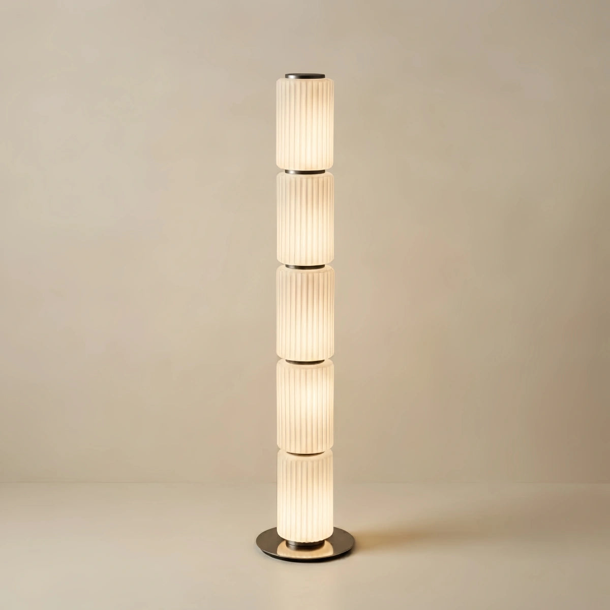 Vetro Modern Glass Column Floor Lamp – Milky White/Smoky Gray Aluminum for Living Room, Bedroom & Office