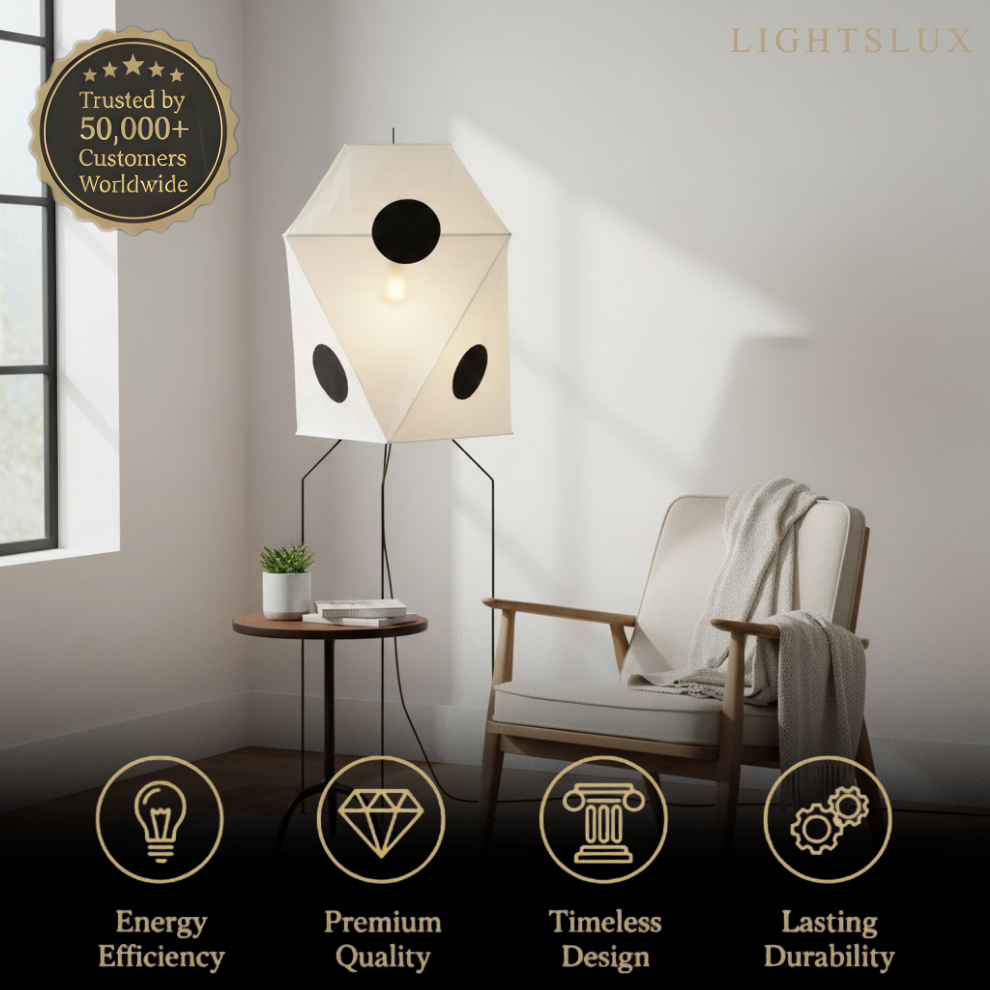 Japanese Rice Paper Floor Lamp — Translucent Angled Shade & Black Metal Frame