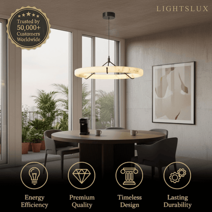 Pendant Lamp — Hand-Carved Stone & Black Metal for Dining Room