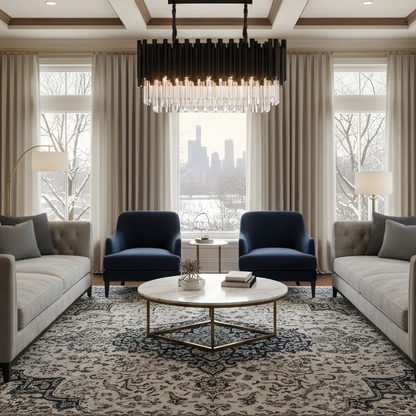 Excelis Luxury Obsidian Pendant – Black Frame Layered/High-Quality Crystals for Indoor Space