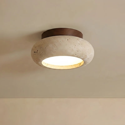 Strata Japanese Style Travertine Ceiling Light – Natural Wood Flush Mount for Living Room, Dining Room and Bedroom