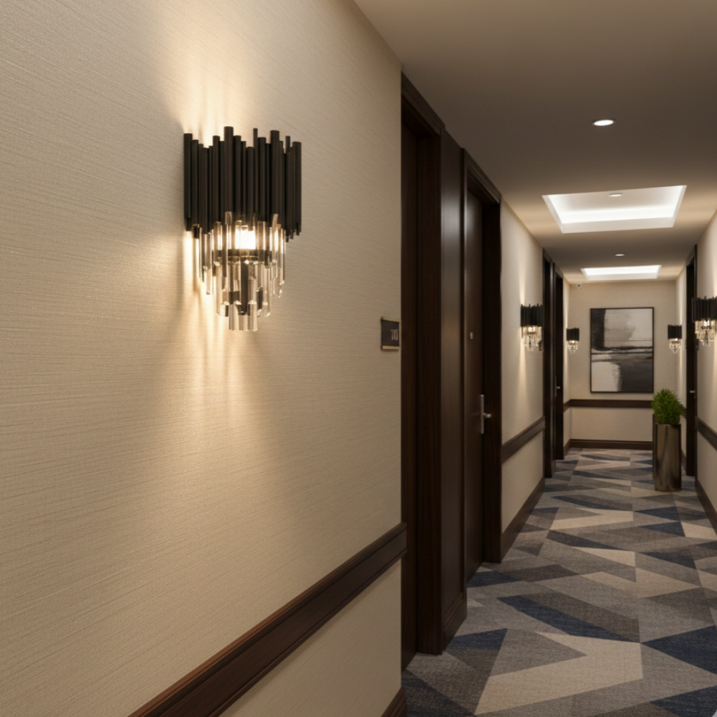 Excelis Luxury Obsidian Crystal Wall Sconce – Black Stainless Steel with Clear Crystals