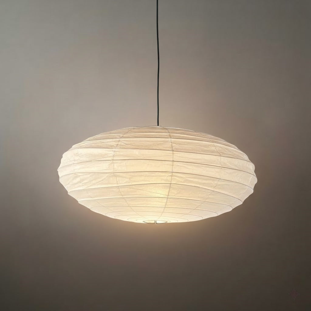 Japanese Washi Pendant Light — Mulberry Paper & Bamboo Frame for Dining Room
