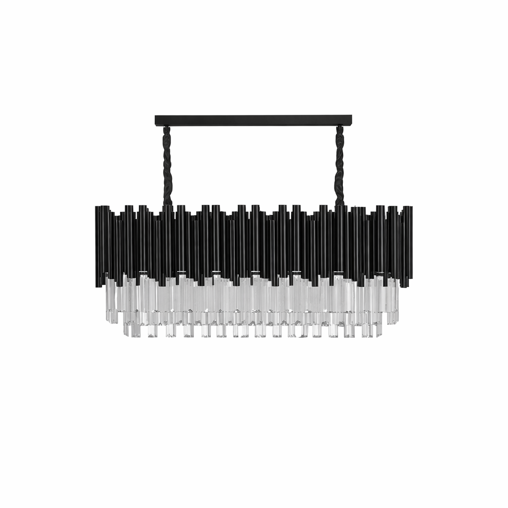 Excelis Luxury Obsidian Pendant – Black Frame Layered/High-Quality Crystals for Indoor Space