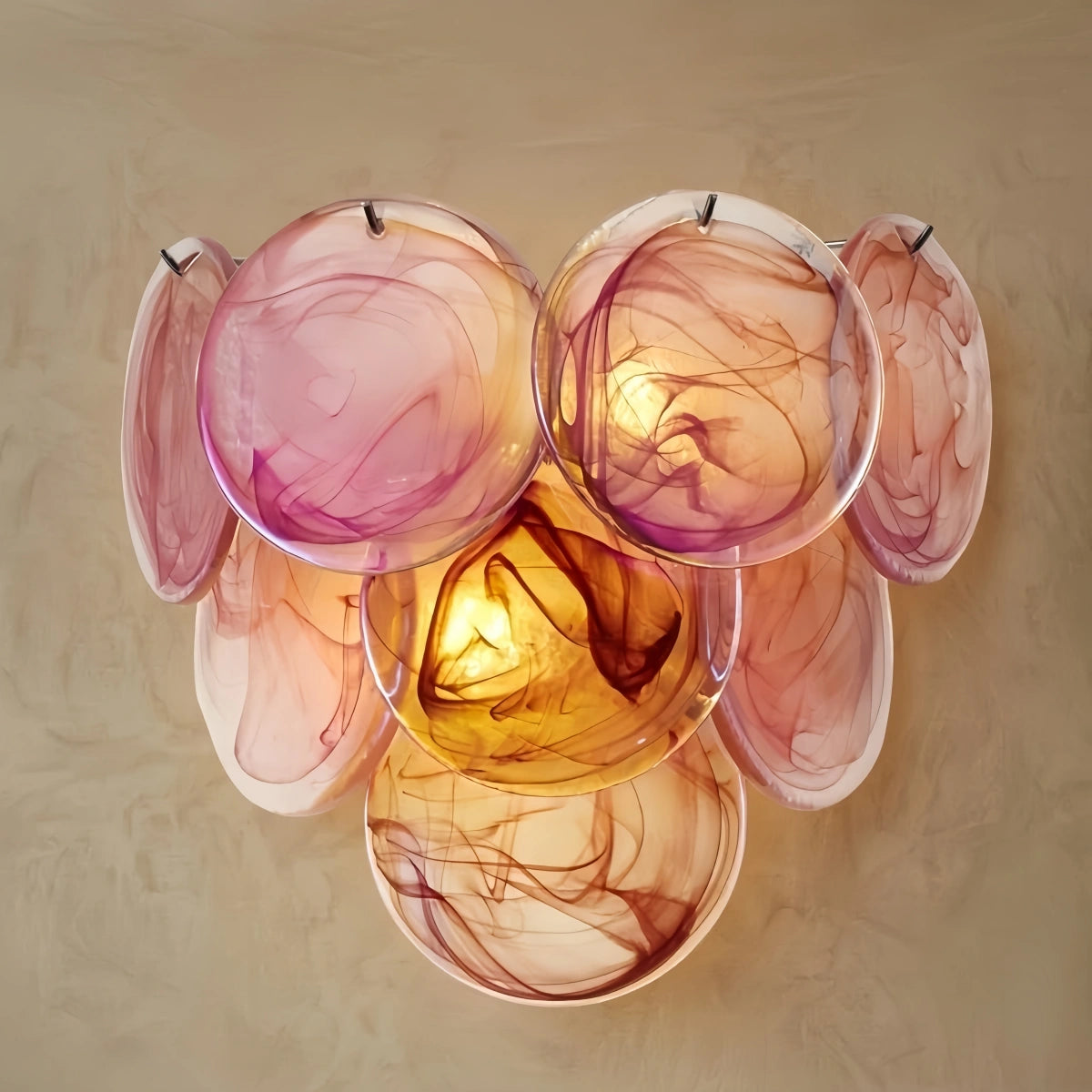 Excelis Art Deco Chandelier -- Handcrafted Iridescent Cloud Glass for Bedroom