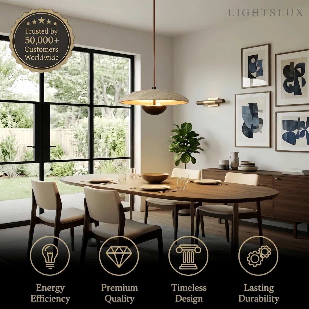 Lámpara Colgante Minimalista Strata – Travertino y Metal, Color Nogal/Madera para Interiores