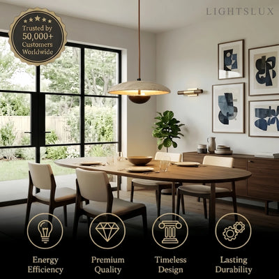 Lámpara Colgante Minimalista Strata – Travertino y Metal, Color Nogal/Madera para Interiores