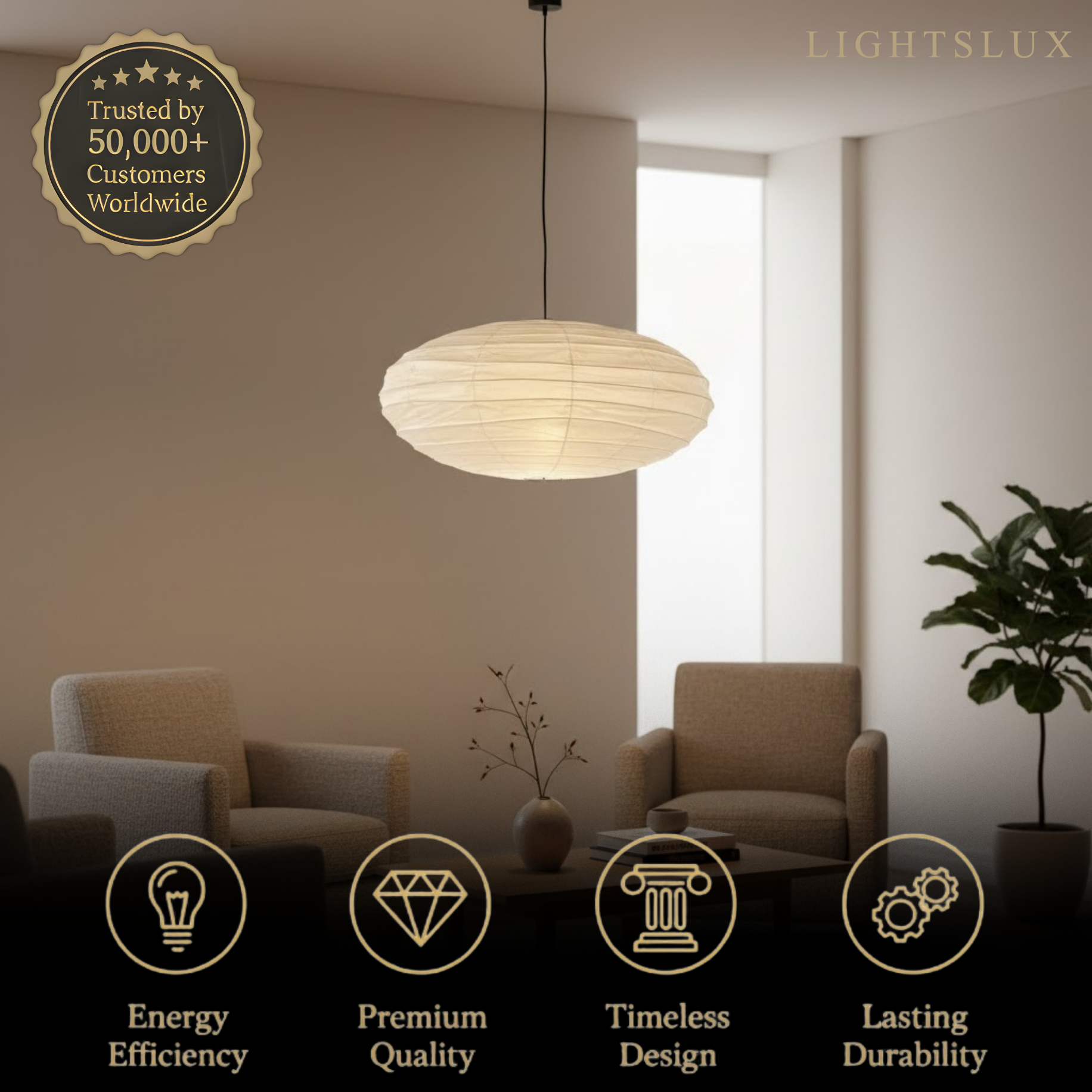 Japanese Washi Pendant Light — Mulberry Paper & Bamboo Frame for Dining Room