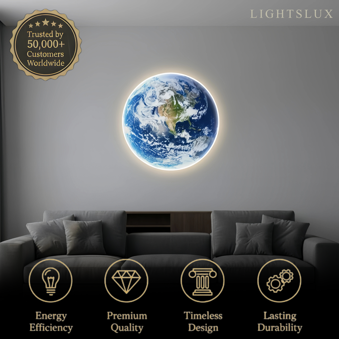 Lunara Modern Earth Topographic Wall Lamp – Globe-Like Glow Art Deco Artistic Lighting