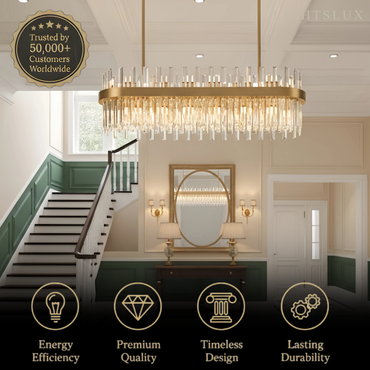 Excelis Gemstone Linear Pendant – Glass Crystals with Solid Brass Ribbon Accent Kitchen Island