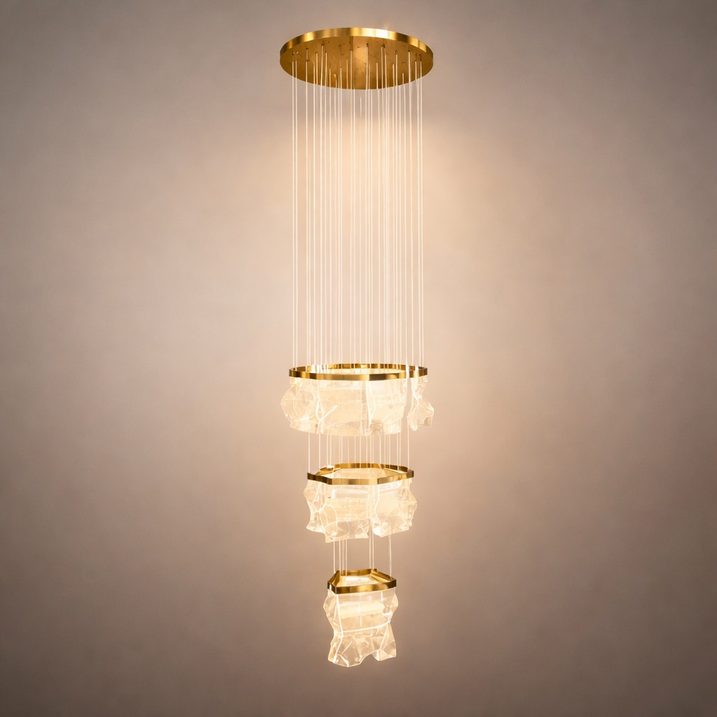 Excelis Royal Leaf-Layered Chandelier – Acrylic in Metallic Gold or Black Ash Dimmable