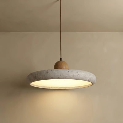 Strata Modern Travertine Pendant Light – Wood and Stone LED Ceiling Lamp for Dining Room