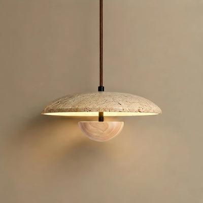 Lámpara Colgante Minimalista Strata – Travertino y Metal, Color Nogal/Madera para Interiores