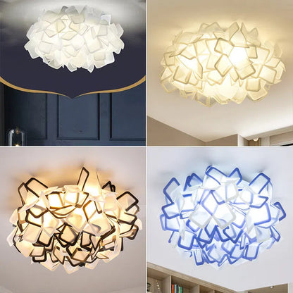 Art Deco Acrylic Ceiling Light - White Floral Design for Living Room