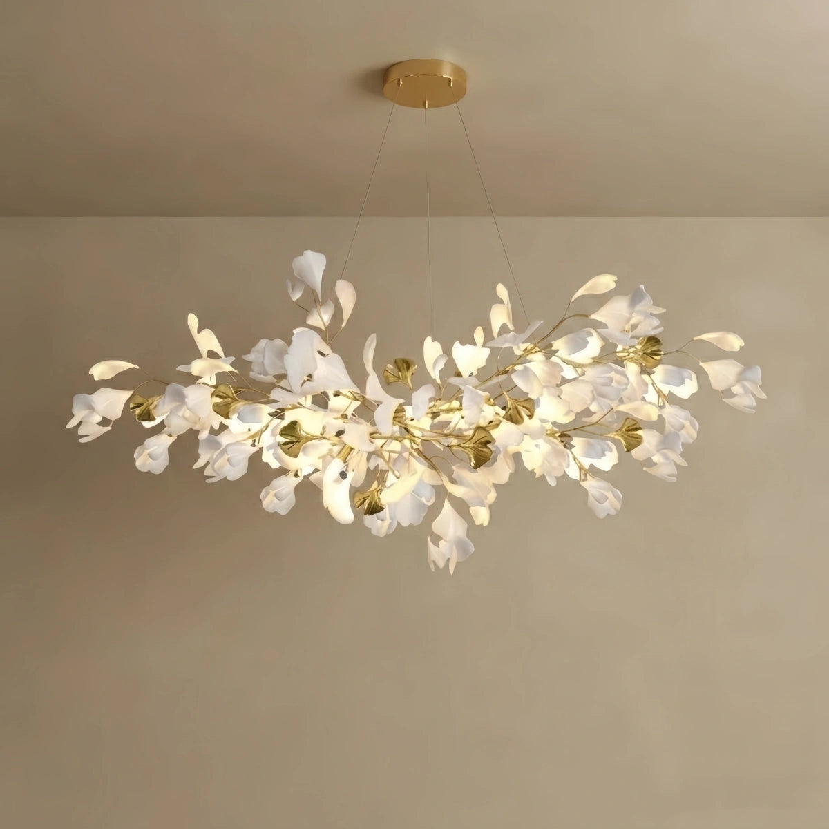 Excelis Art Deco White Chandelier – Metal/Acrylic Gingko Design for Living Room