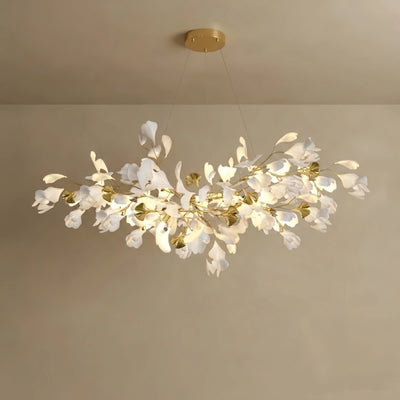 Excelis Art Deco White Chandelier – Metal/Acrylic Gingko Design for Living Room