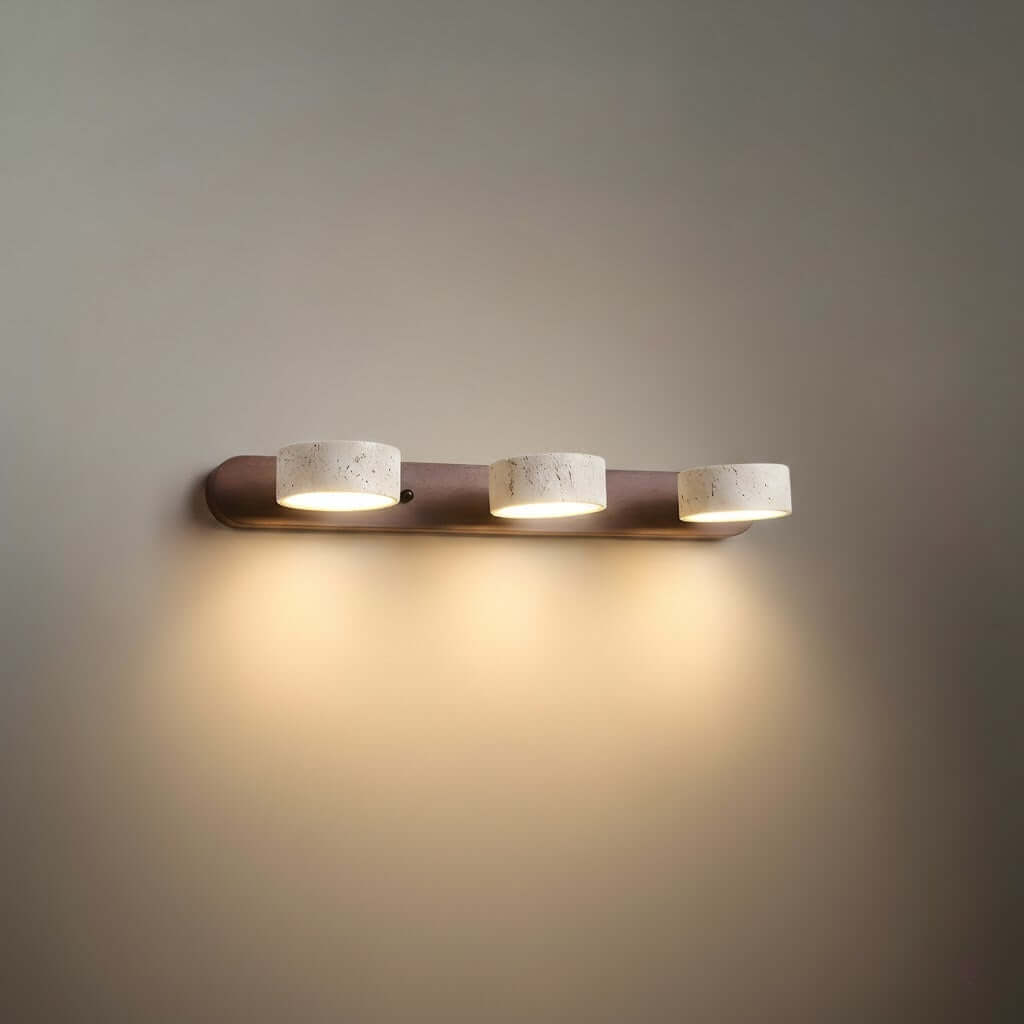Modern Travertine Wall Light – Wood and Stone LED Sconce for Living Room