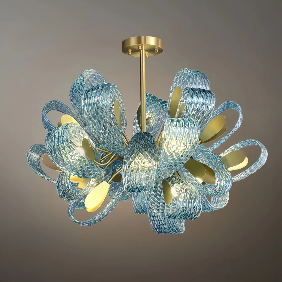 Art Deco Peacock Chandelier – Blue Feather Art Glass Contemporary for Dining Room Bedroom