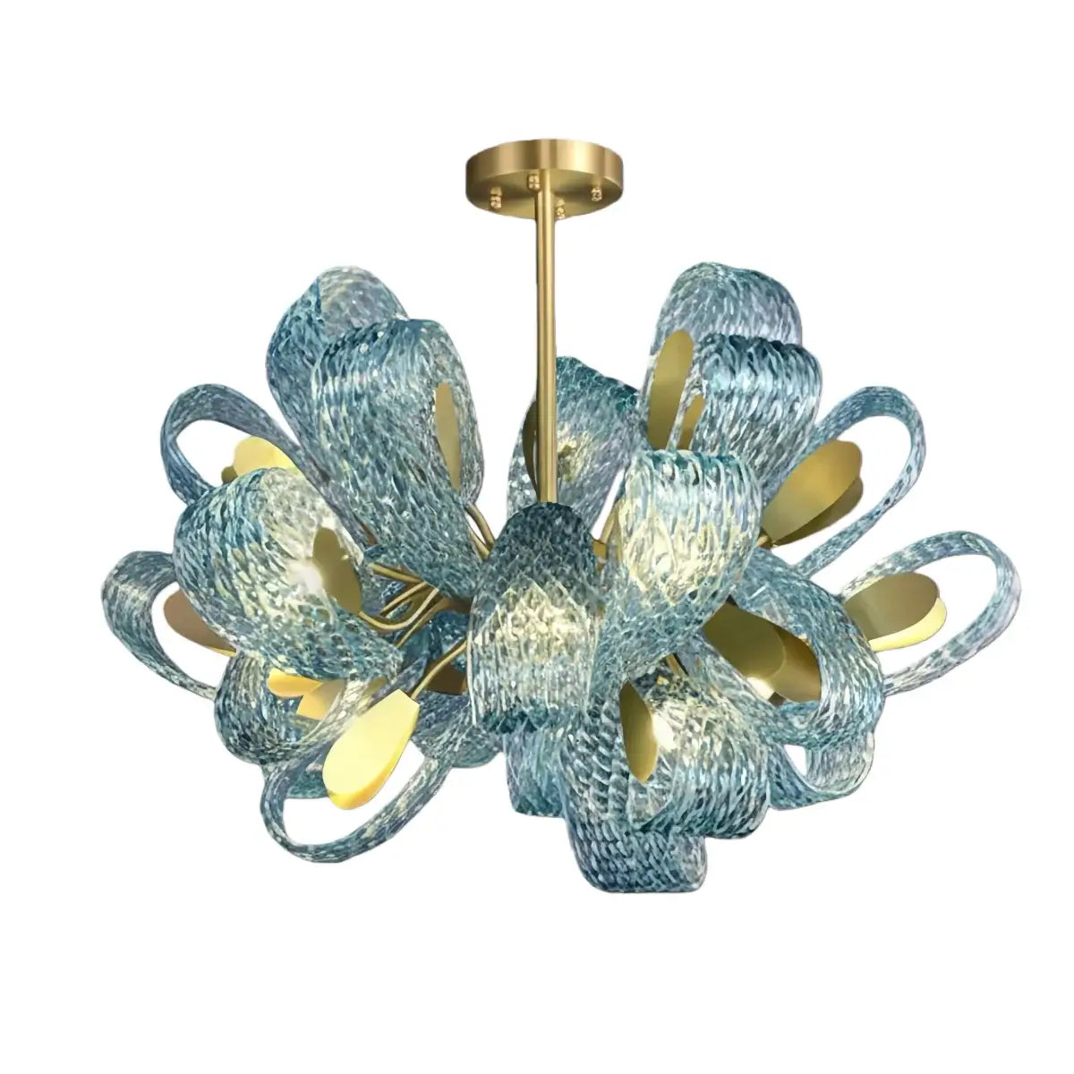 Art Deco Peacock Chandelier – Blue Feather Art Glass Contemporary for Dining Room Bedroom