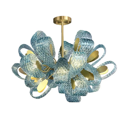 Art Deco Peacock Chandelier – Blue Feather Art Glass Contemporary for Dining Room Bedroom