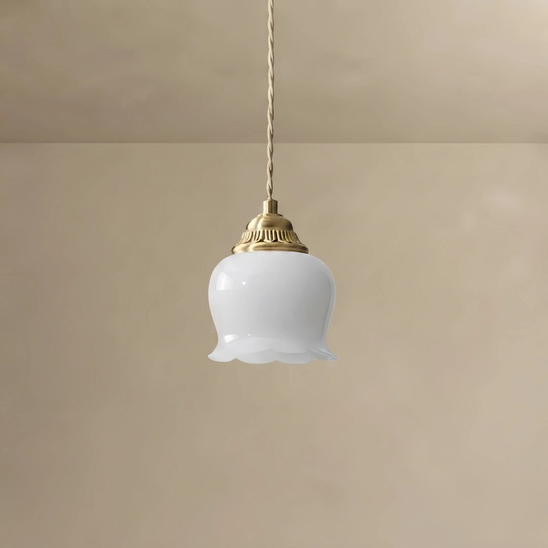 Crema Elegant Floral Pendant Lamp -- Brass & Resin Beige/White for Dining Room