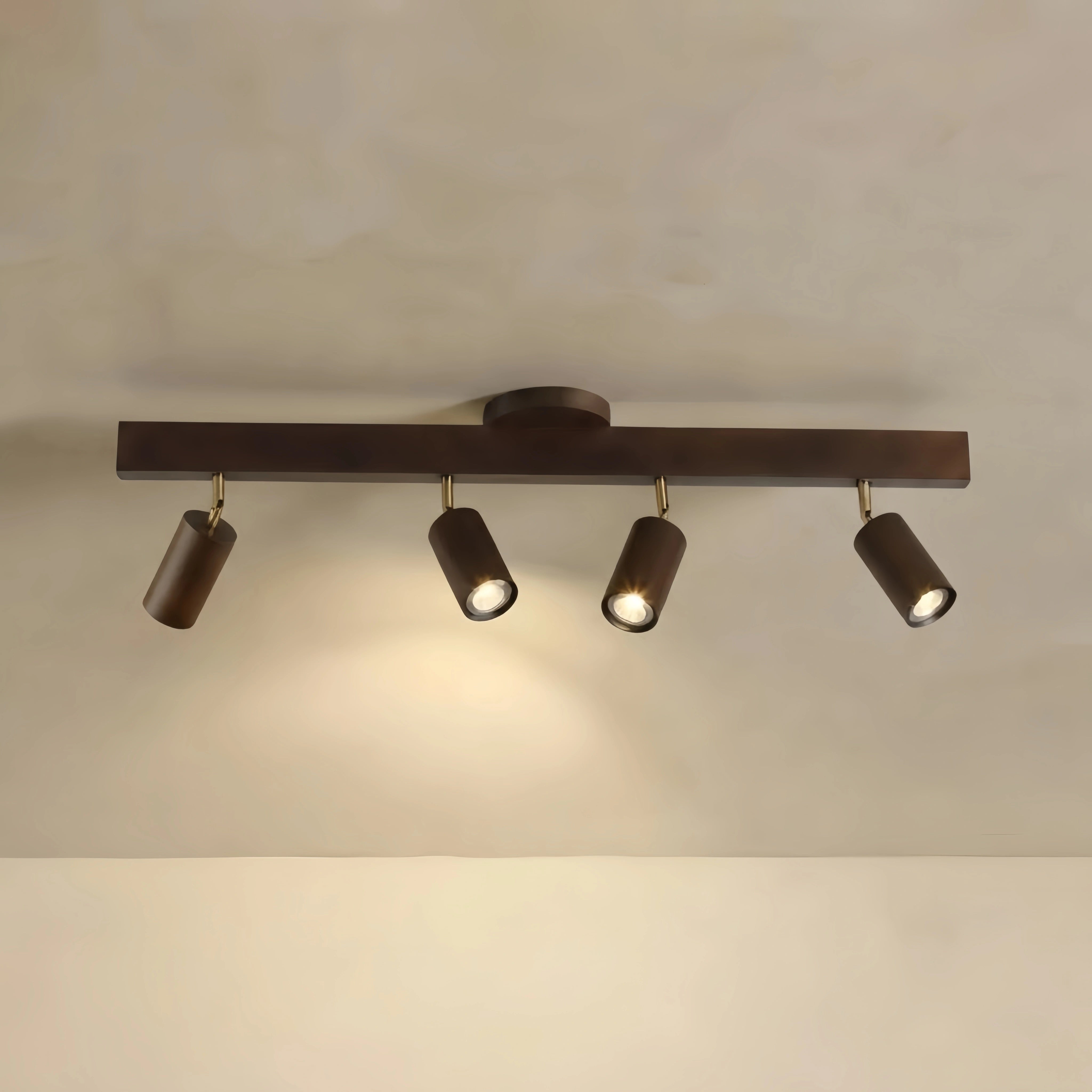 Zenno Modern Wood Track Lighting -- Adjustable Spotlights Walnut/Wood for Kitchen & Bar