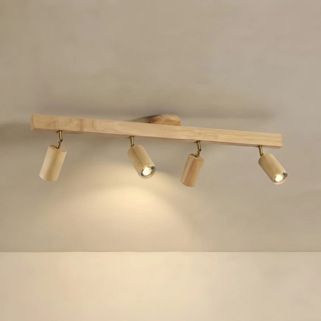 Zenno Modern Wood Track Lighting -- Adjustable Spotlights Walnut/Wood for Kitchen & Bar