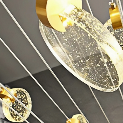 Lámpara colgante redonda Excelis Art Deco de metal dorado y cristal para comedor