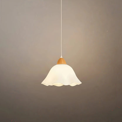 Lámpara colgante Crema - Diseño nórdico floral, madera blanca y acrílico con LED