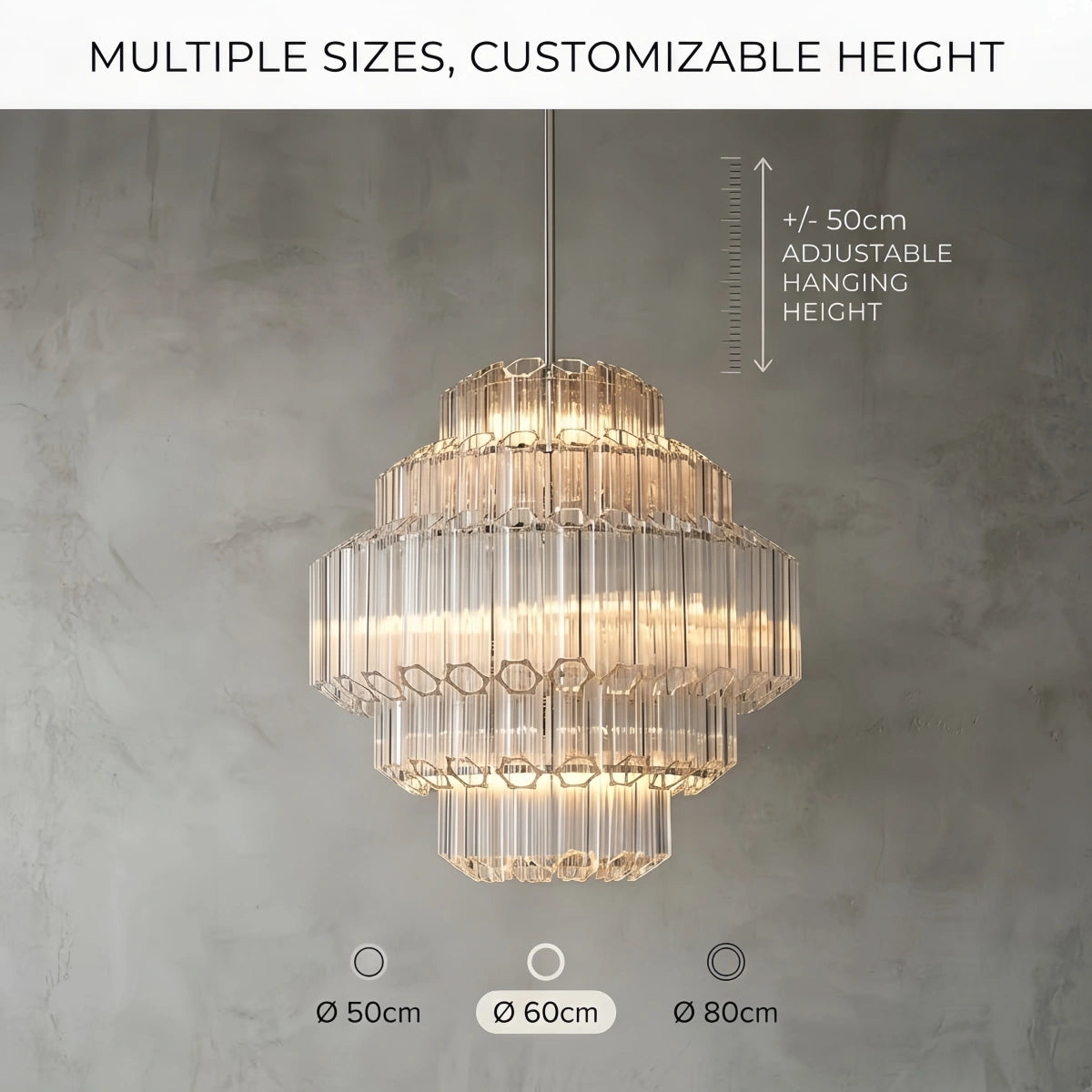Excelis Luxury Chandelier --Tiered Clear Glass for Living Room