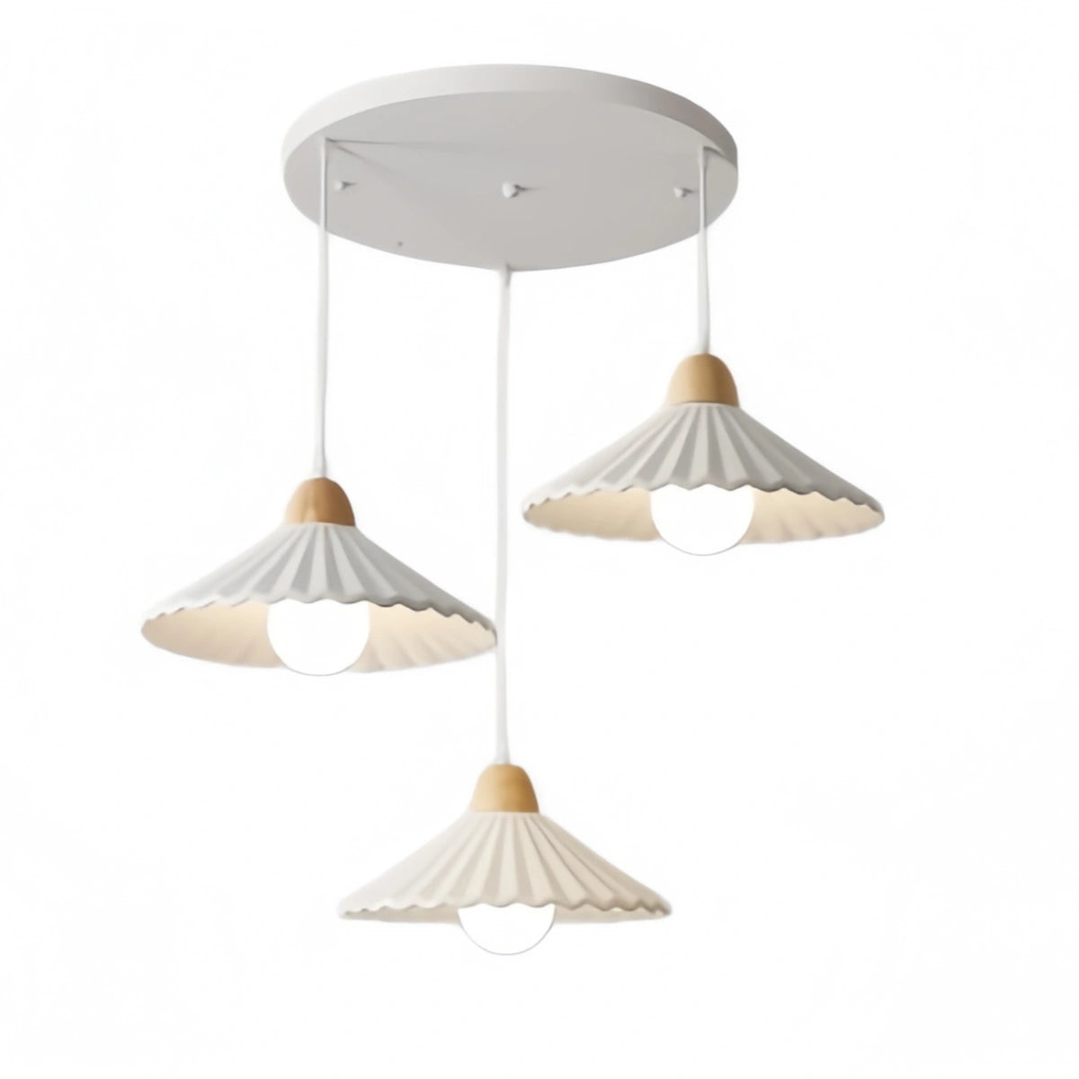 Lámpara colgante moderna de madera y cristal Crema — Pantalla cónica marrón para comedor
