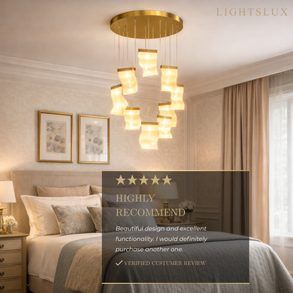 Excelis Royal Leaf-Layered Chandelier – Acrylic in Metallic Gold or Black Ash Dimmable