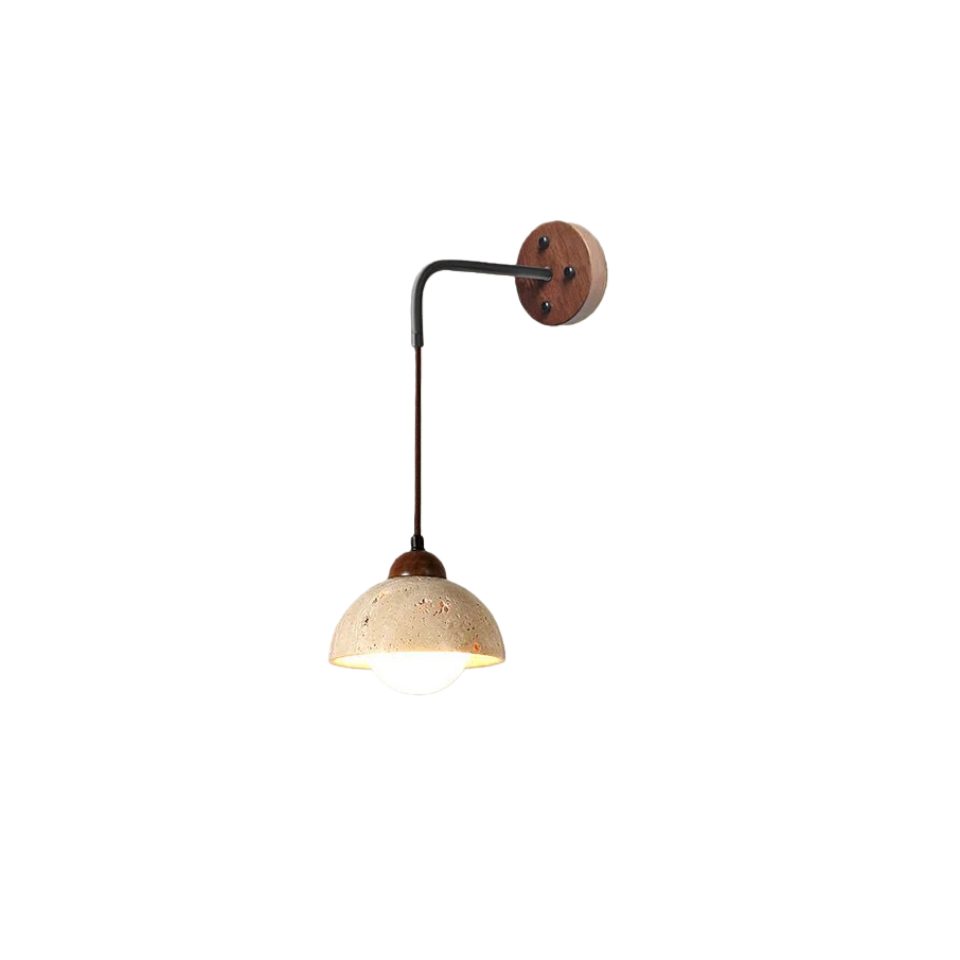 Wall Lamp — Travertine Shade Walnut Wood Socket for Bedside