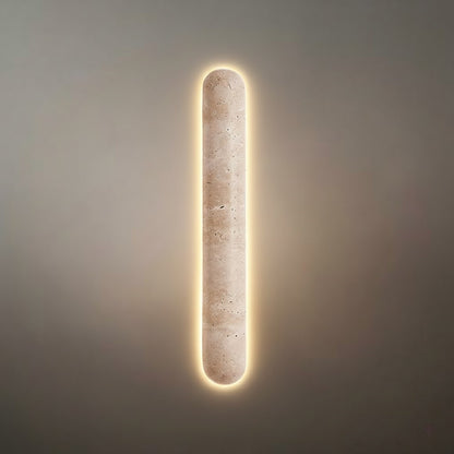 Travertine Pillar Wall Lamp — Slender Carved Stone with Back Glow