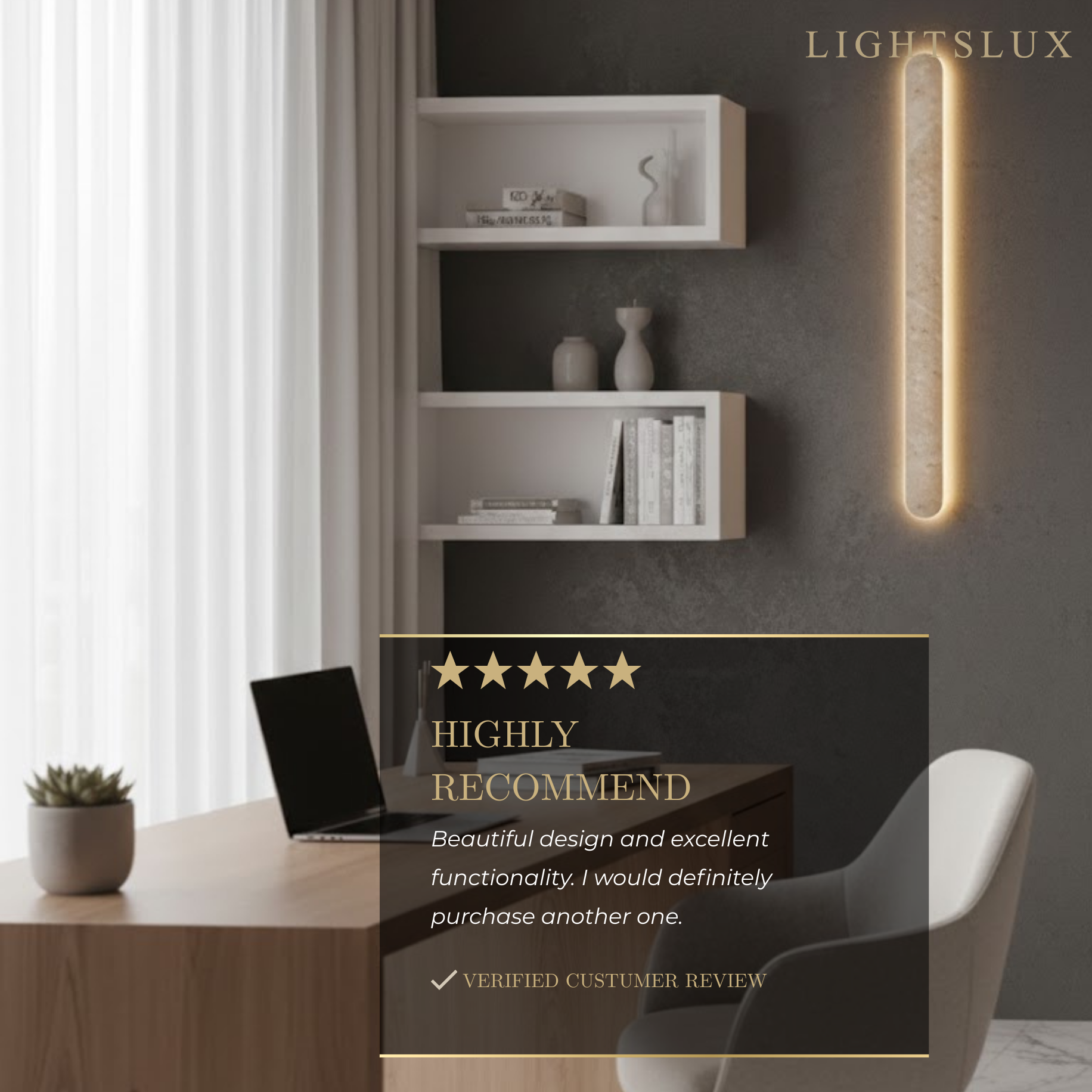 Travertine Pillar Wall Lamp — Slender Carved Stone with Back Glow