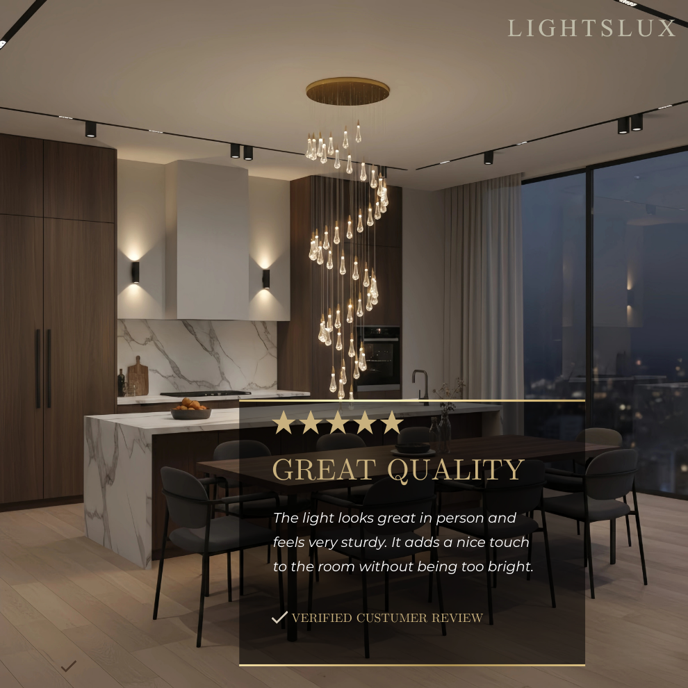Excelis Luxury Crystal Drop Chandelier with Spiral Design