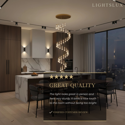 Excelis Luxury Crystal Drop Chandelier with Spiral Design